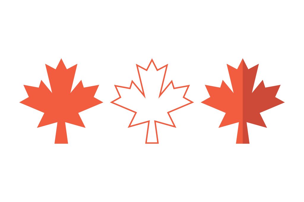 Three stylized maple leafs